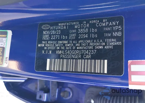 2024 Hyundai Elantra Sel z USA, uszkodzony, nr VIN KMHLS4DG0RU704237